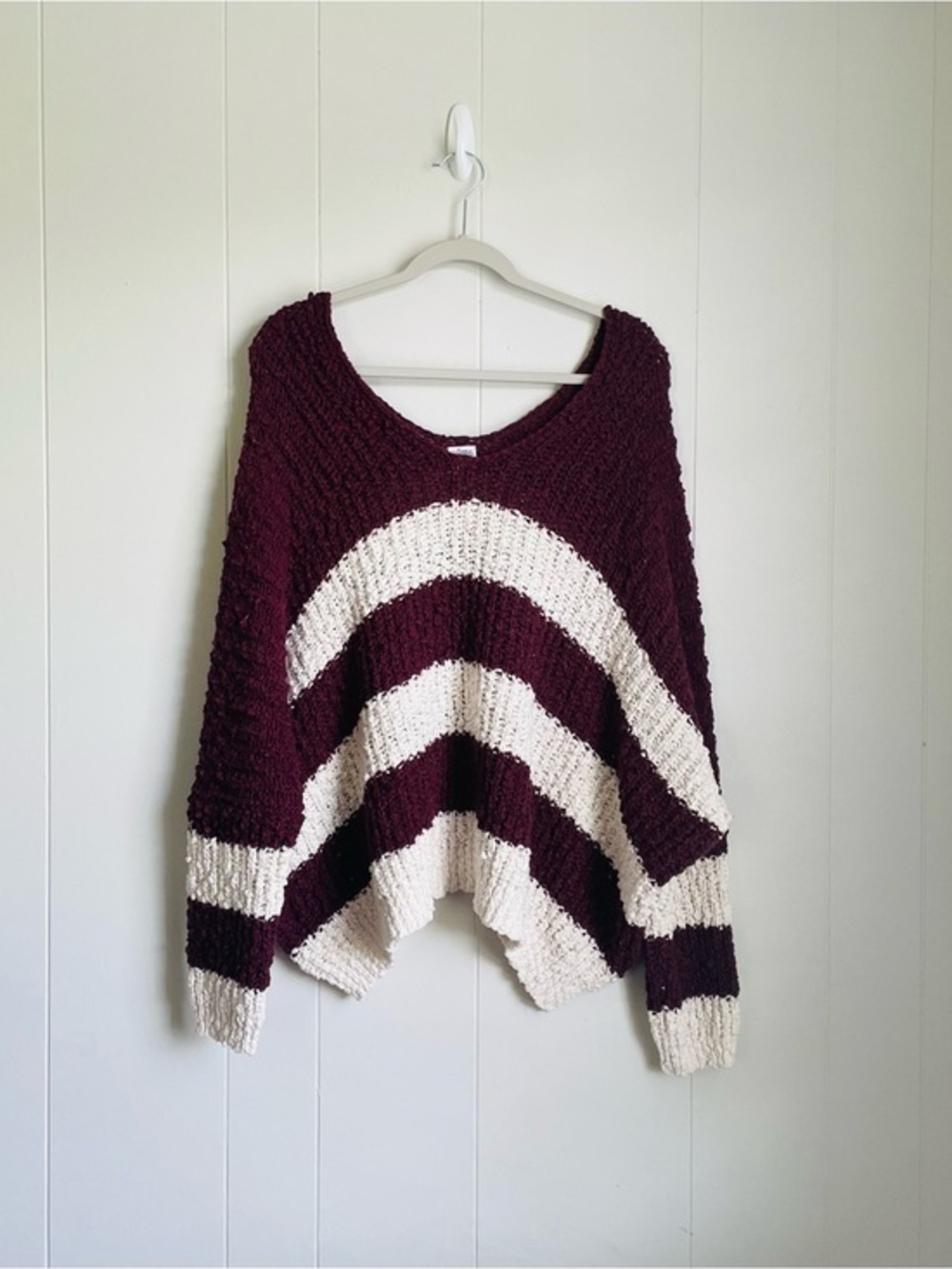 Zig Zag Stripe Burgundy & Cream Chunky Knit Sweater 2X/3X Oversized